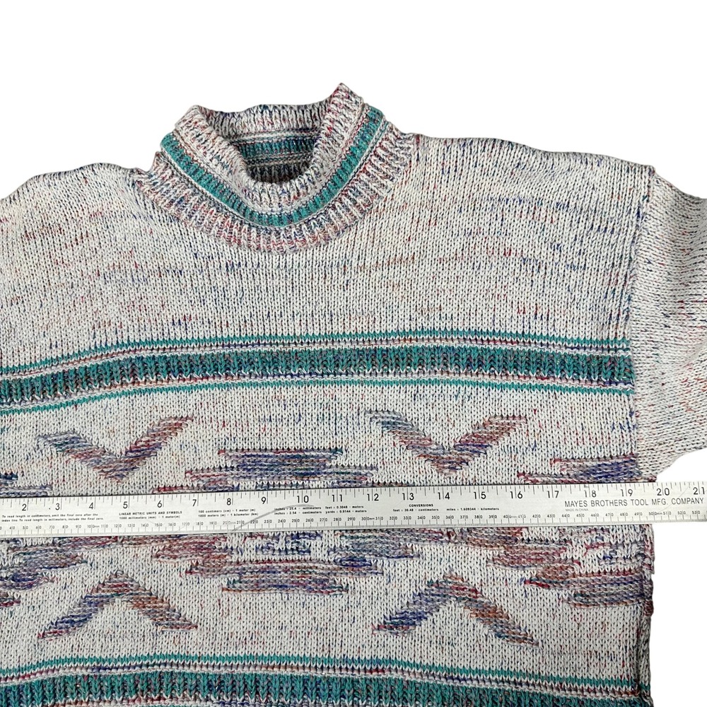 VTG CUTE Aztec Print Mock Neck‎ Sweater Metallic Multi Color Speckled Knit - Picture 4 of 16